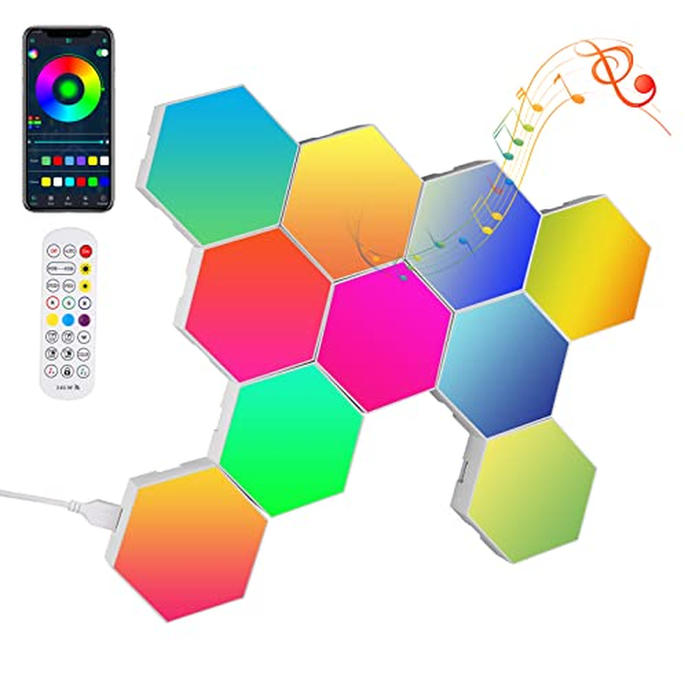 Herní nástěnné svítidlo LED Hexagon, balení 10 kusů Hexagon RGBIC Music Sync Light Panel Voštinové nástěnné světlo DIY kombinova